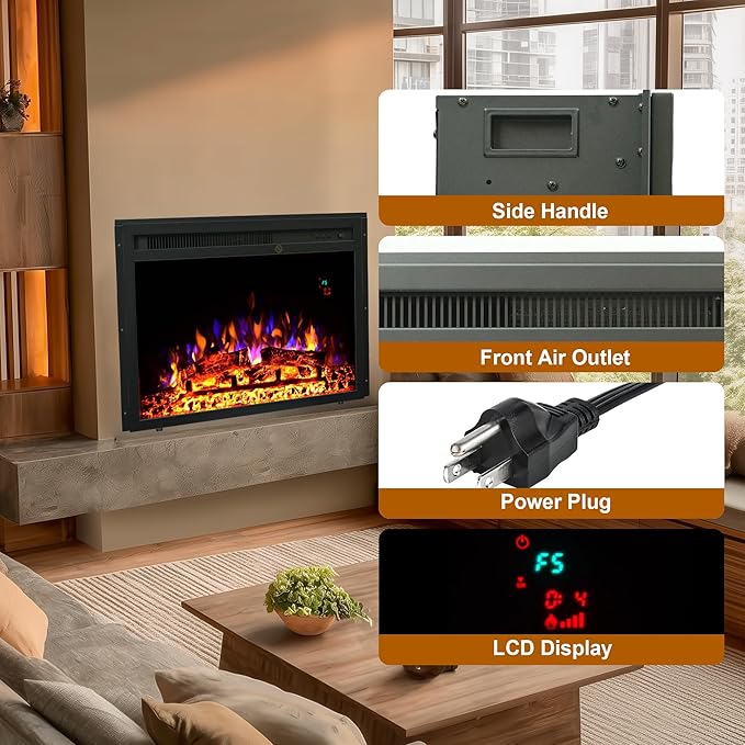 23.6 Inch Electric Fireplace Insert, Recessed Electric Fireplace Heater - Image 7