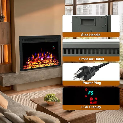 23.6 Inch Electric Fireplace Insert, Recessed Electric Fireplace Heater - Image 7