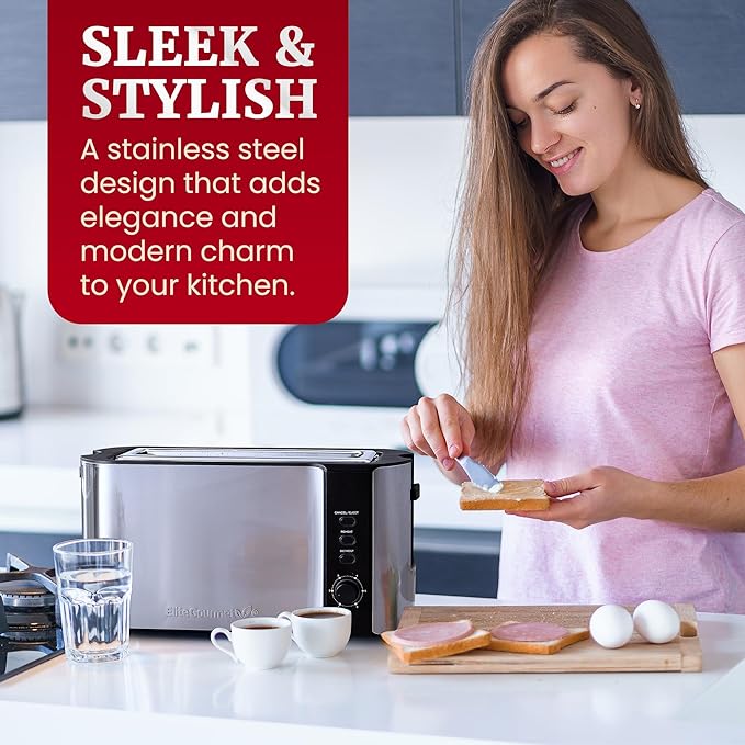 Elite Gourmet ECT3200 2-Slice, 1 Long Slot, Slim Toaster, 6 Toast Settings - Image 8