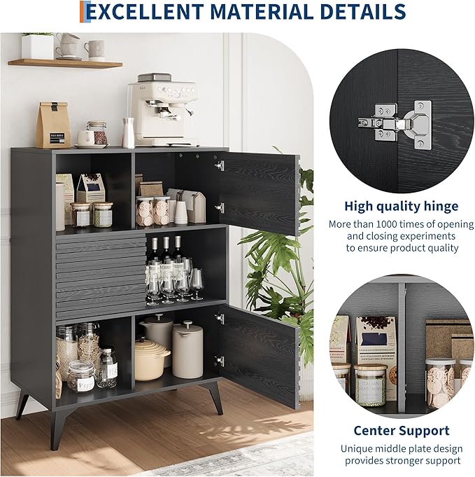 IDEALHOUSE Fluted Cabinet with Sliding Doors, Modern Wooden Storage Cabinet - Image 8