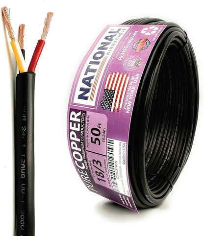 NATIONAL Wire & Cable – 18 AWG 3-Conductor Premium Copper Wire, 50 ft, Stranded by NATIONALWireCable