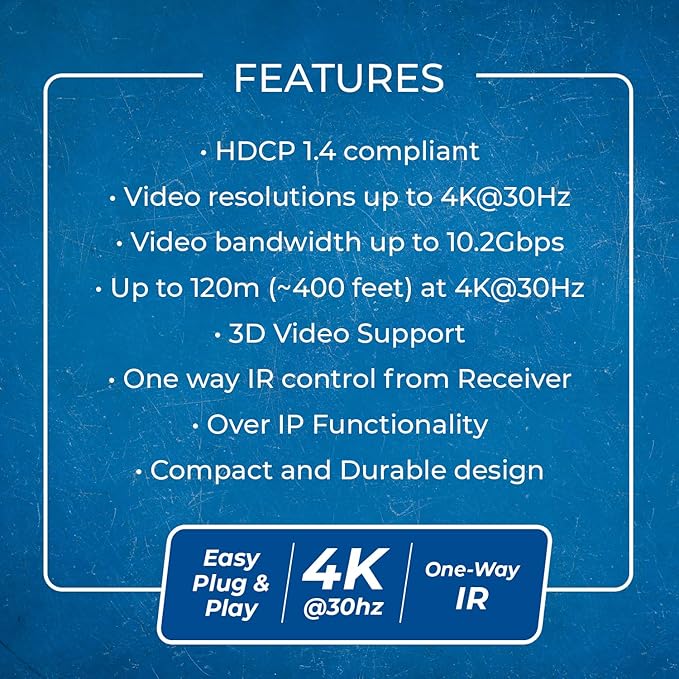 OREI 4K HDMI Extender Over IP CAT6-4K@30Hz One to Many Upto 400 Feet, Loop Out - Image 8