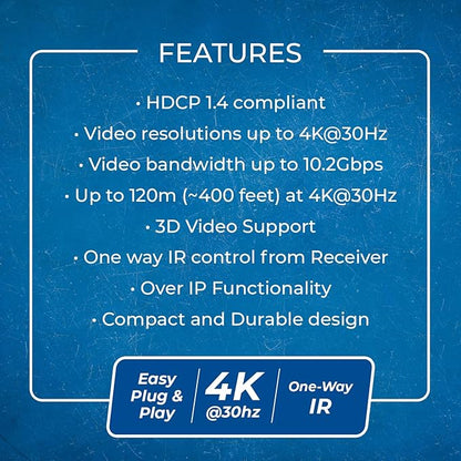 OREI 4K HDMI Extender Over IP CAT6-4K@30Hz One to Many Upto 400 Feet, Loop Out - Image 8
