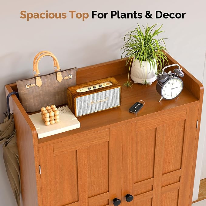 Farmhouse Shoe Cabinet with Doors, 6-Tier Wooden Shoe Organizer with Adjustable - Image 7