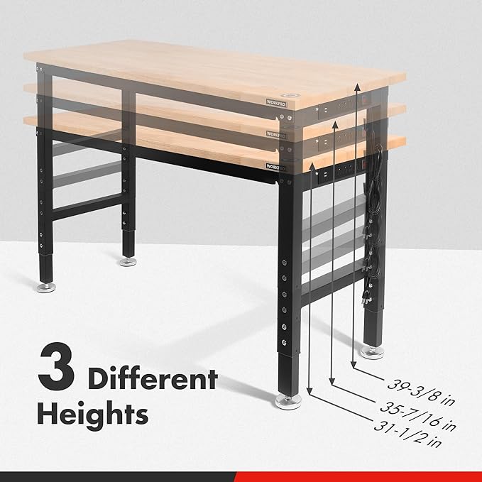 WORKPRO 48" Adjustable Workbench, Rubber Wood Top Heavy-Duty Workstation - Image 4