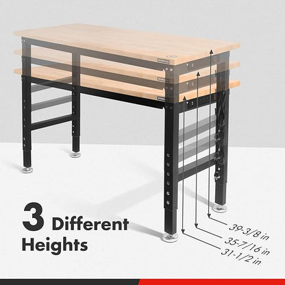 WORKPRO 48" Adjustable Workbench, Rubber Wood Top Heavy-Duty Workstation - Image 4