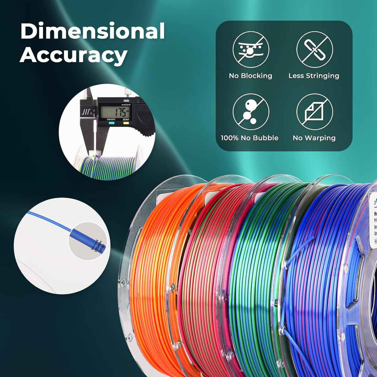 AMOLEN Silk PLA 3D Printer Filament Bundle, Shiny Dual Color Filament 1.75mm ...
