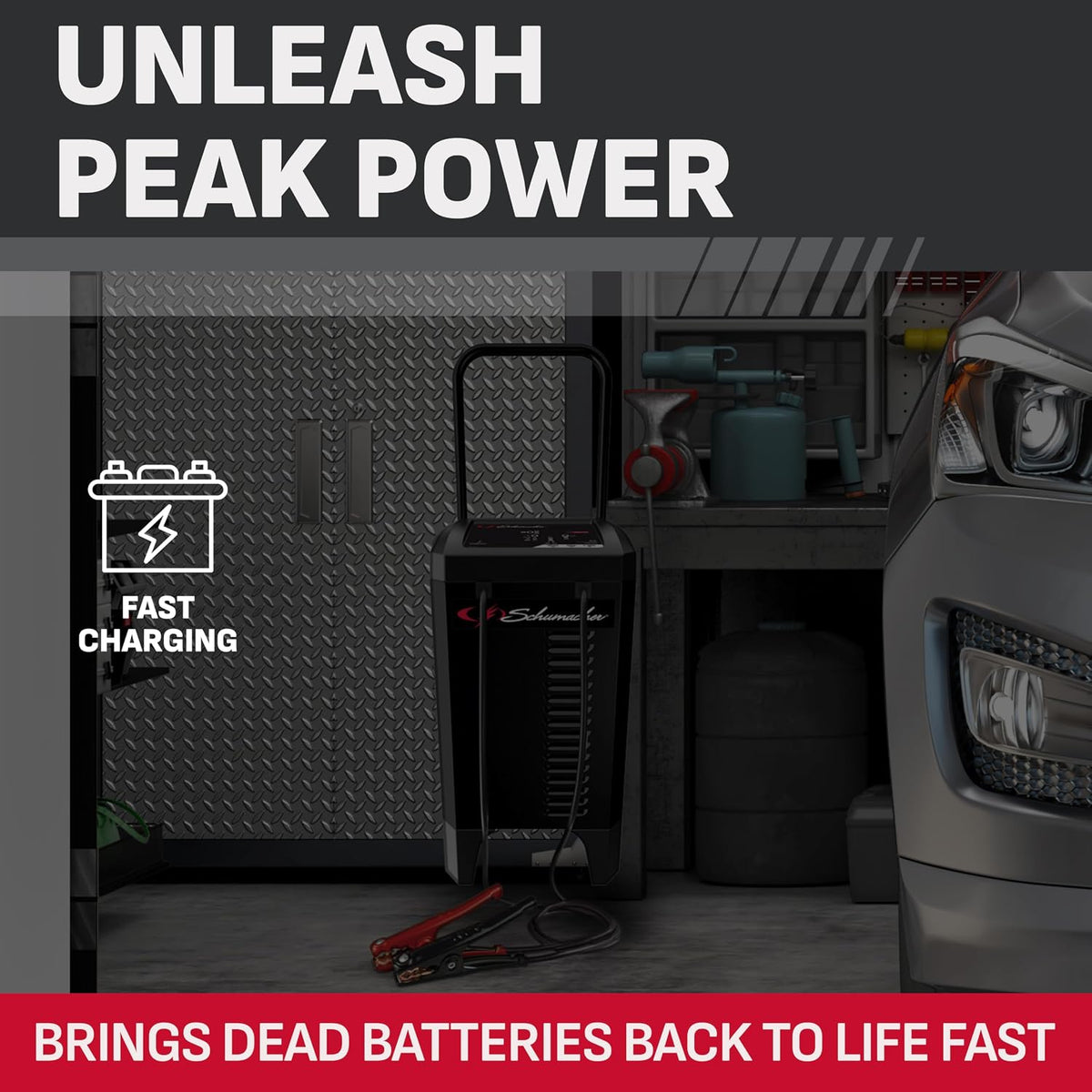 schumacher electric wheeled 6a car battery charger &, close-up detail