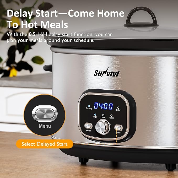 Sunvivi Slow cooker Pot 8.5 QT Programmable Stainless Steel Color : - Image 5
