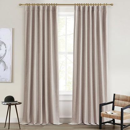 Primitive Linen Curtains for Living Room 96 Inches Long, Rustic Country Style by QJMYDECO
