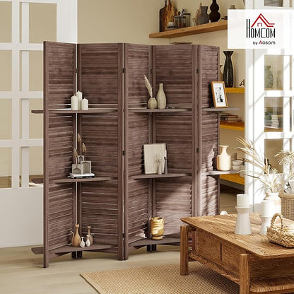 HOMCOM Room Divider, 5 Panel 67" Tall Wood Privacy Screen - Image 2