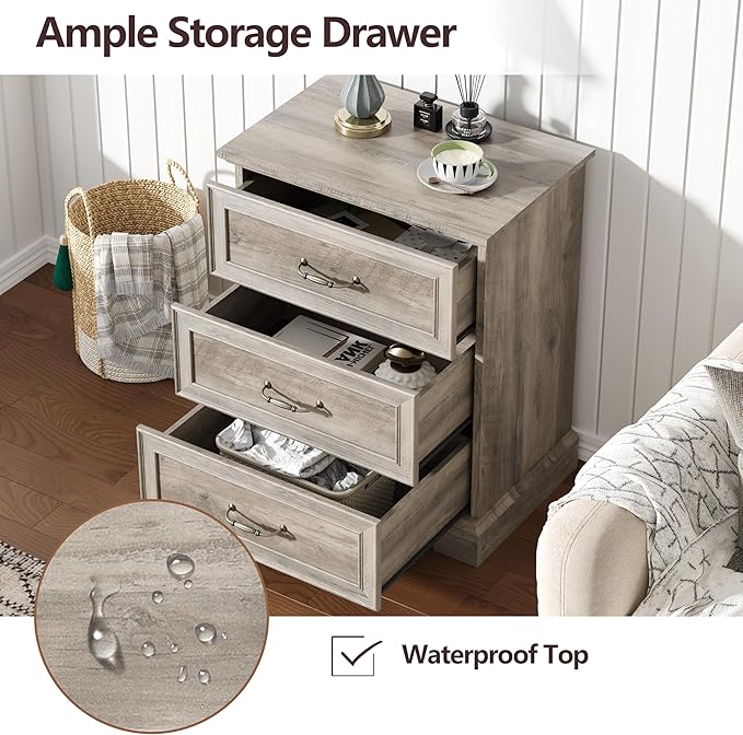 Nightstand Set of 2, Rustic Farmhouse Wood Small Dresser, Bedside Table - Image 4