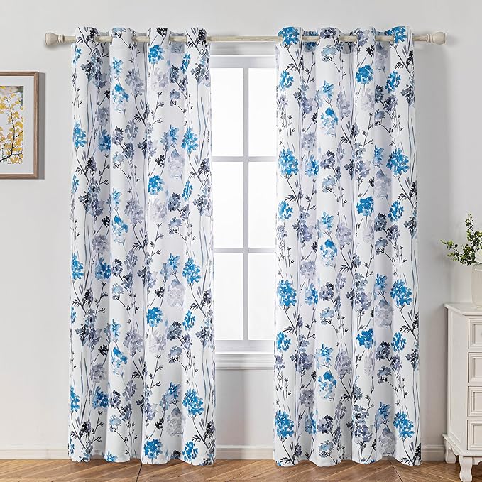 MYSKY HOME Living Room Curtains 84 inches Long Floral Curtains Light Filtering - Image 2