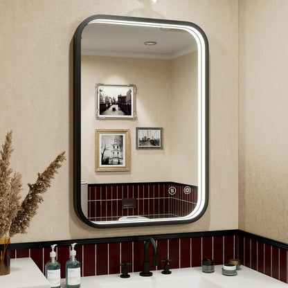 16"x24" Black LED Bathroom Mirror with 3000K/4500K/6000K Lights | Anti-Fog, Stepless Dimmable, Memory Function, Wall Mounted Aluminum Frame Lighted Bathroom Vanity Mirror, ETL Listed