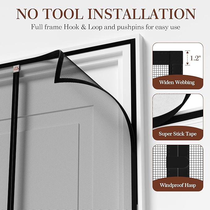 Yotache Magnetic Screen Door Fits Door Size 46 x 94, Screen Size 48" x 95" Door - Image 5