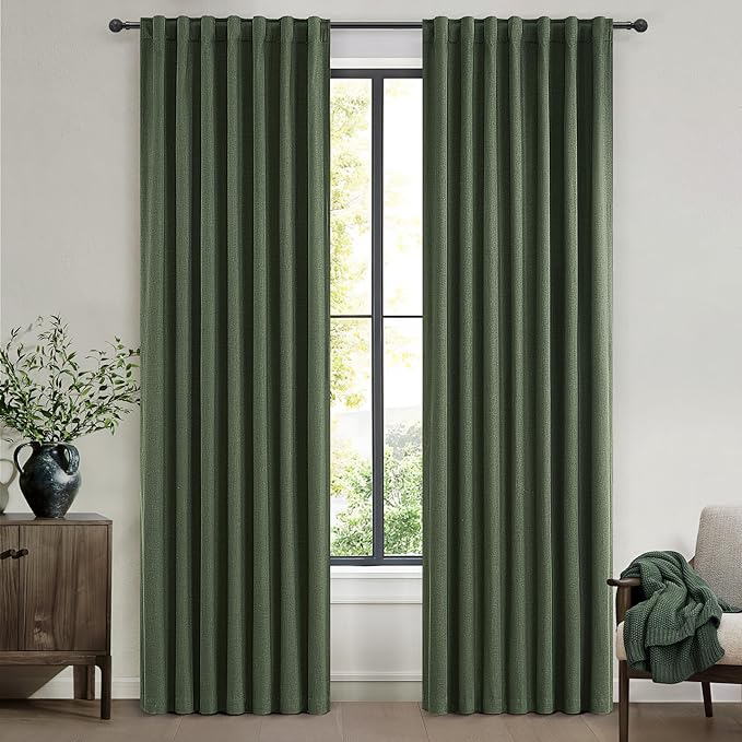 Blackout Curtains 95 Inches Long, Light Blocking Vintage Dark Green Curtains - Image 8