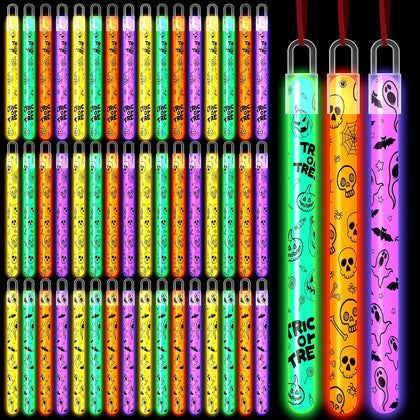 Lewtemi 96 Pcs Halloween Glow Sticks Bulk, Hanging Glow Wands Party Favors