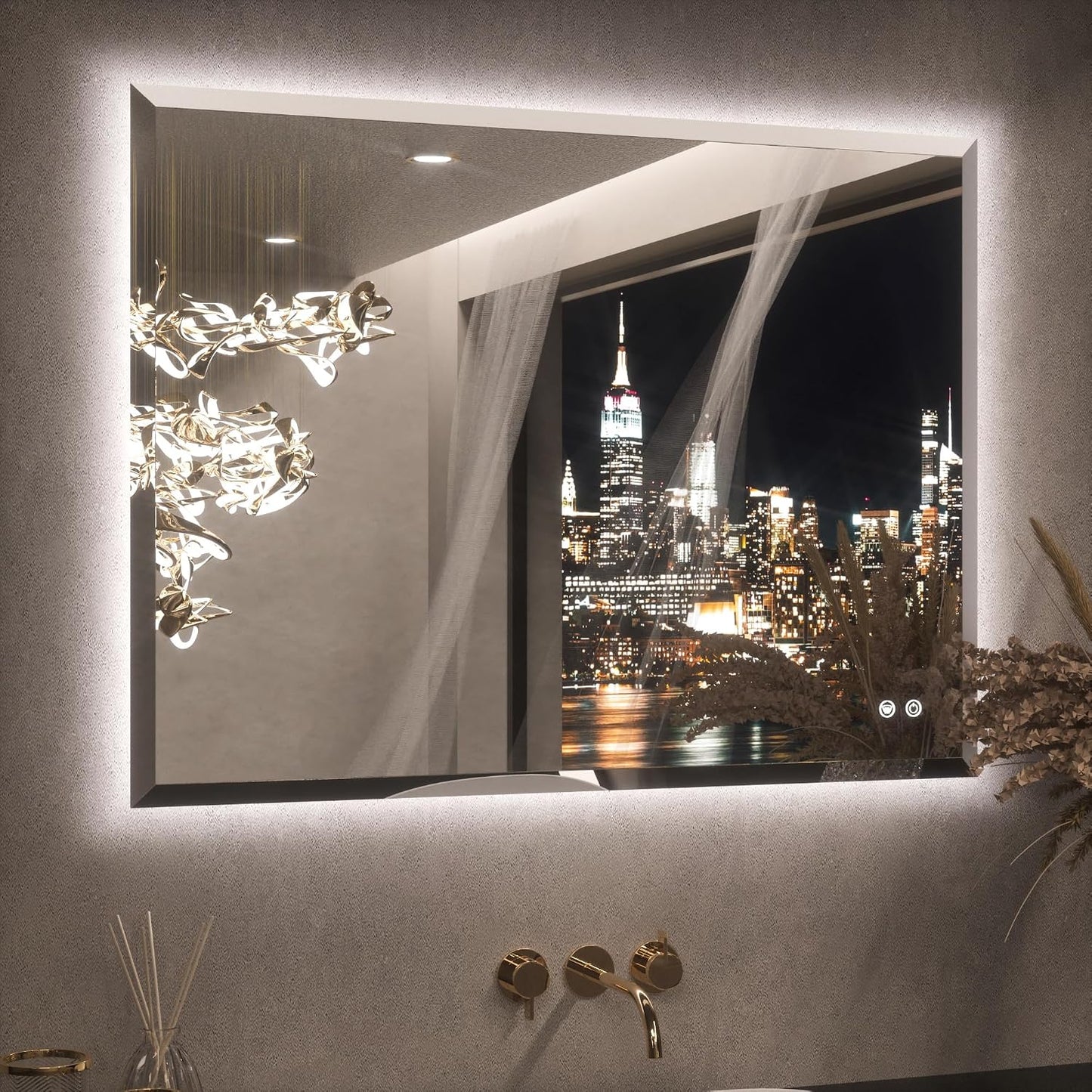 Keonjinn 40"x30" LED Backlit Mirror, Lighted Bathroom Mirrors for Over Sink | Tempered Glass Beveled Edge, Dimmable 3 Color Lights, Defogging, Memory Function, Effortless French Cleat Installation, Salon