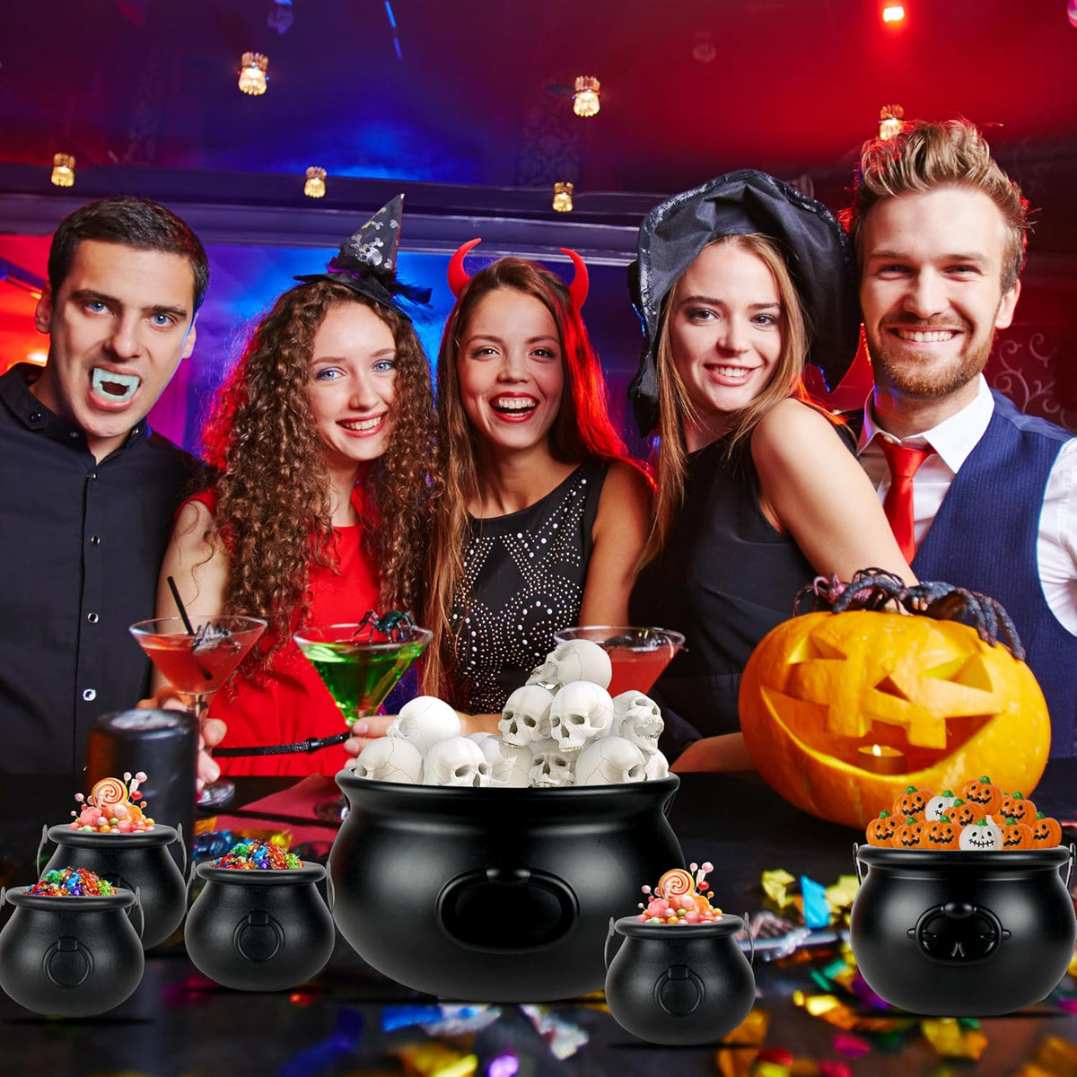 Halloween Large Cauldron Kettles, 4 in 1 [12.6"+7.7" +5.7"+ 5....