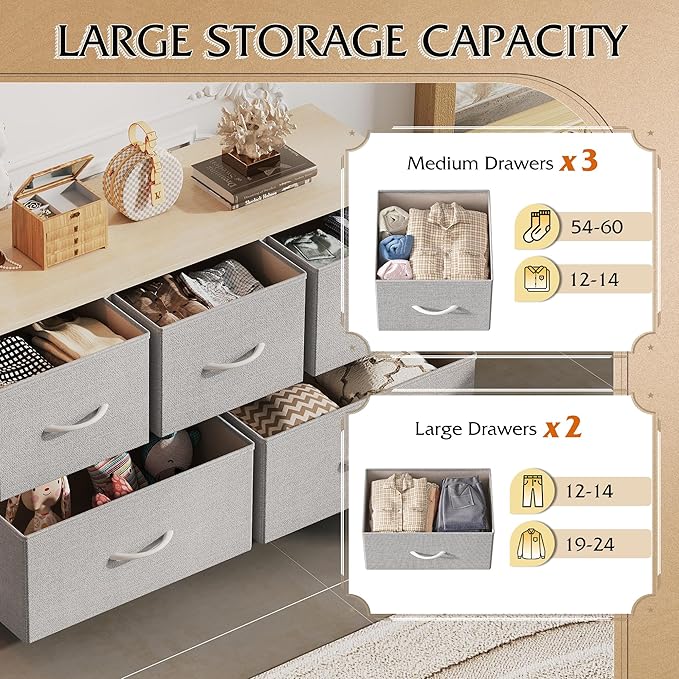 WLIVE Dresser for Bedroom with 5 Drawers, Wide Chest of Drawers, Fabric Dresser - Image 5
