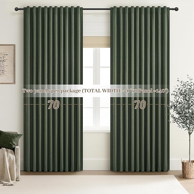 Dark Olive Green Curtains 70 Inch Length Extra Wide Pleated Black Out 90 Inch - Image 7
