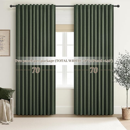 Dark Olive Green Curtains 70 Inch Length Extra Wide Pleated Black Out 90 Inch - Image 7
