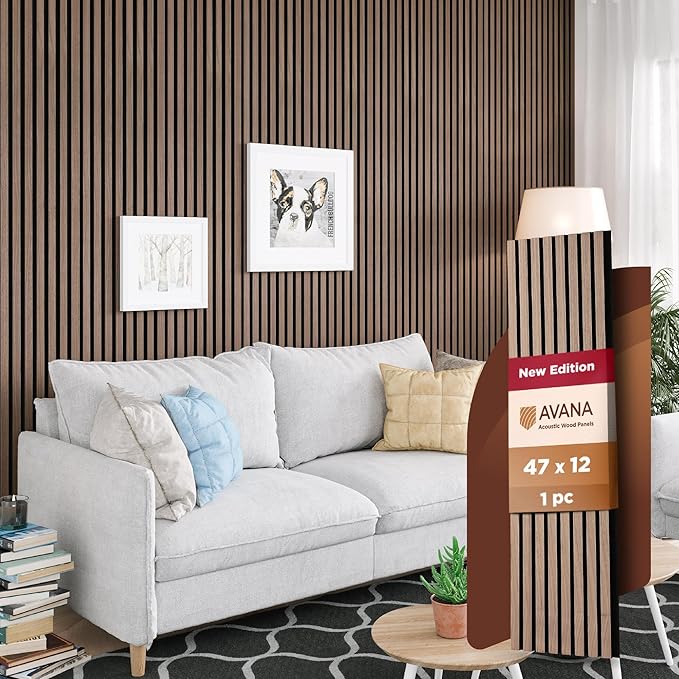 Avana Acoustic Wood Wall Panels – 47.2 X 12.6 Inch Walnut Acoustic Panels 1 PC by AvanaHome