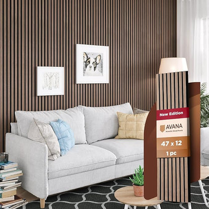Avana Acoustic Wood Wall Panels – 47.2 X 12.6 Inch Walnut Acoustic Panels 1 PC by AvanaHome