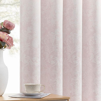 Beauoop Pink Floral Jacquard Blackout Curtains 84 Inches Long 2 Panels by Beauoop