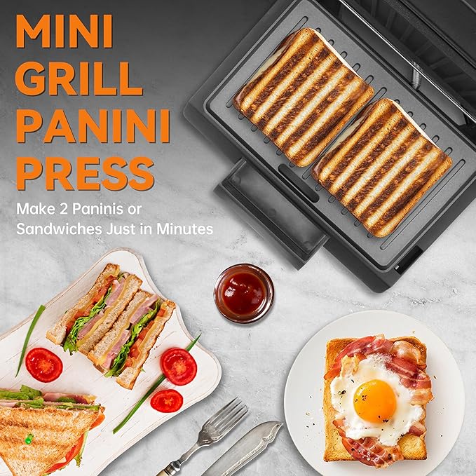 Baker's Friend 2 Slices of Mini Panini Press Electric Grill, Panini Grill Press - Image 2