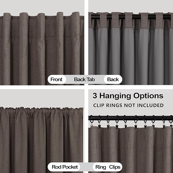 KOUFALL Dark Brown Curtains 108 Inches Long Linen Blackout Room Darkening - Image 5