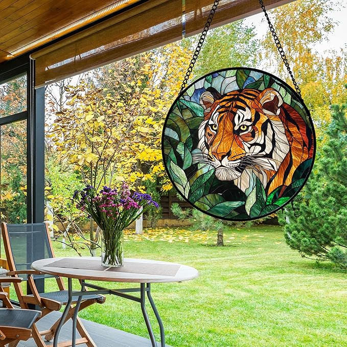 AMDERVEN Stained Glass Window Hanging, Fierce Tiger Sun Catcher - Image 4