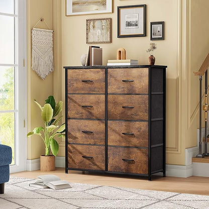 DWVO Fabric Dresser for Room, Rustic Storage 8 Drawers, Dresser & Chest of - Image 2