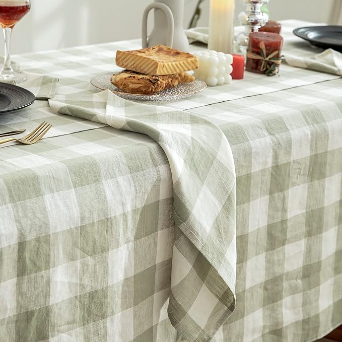 EVERLY 100% Yarn-Dyed Linen Rectangle Tablecloths 60x108Inches for Dining,Buf...