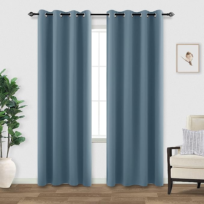 KOUFALL Slate Blue Window Treatments Curtains by KOUFALL