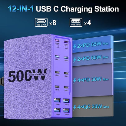 500W USB C Charger Block, 12-Port USB C Charging Station - Image 2