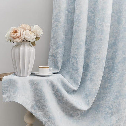Beauoop Blue Floral Jacquard Blackout Curtains 84 Inches Long - Image 4