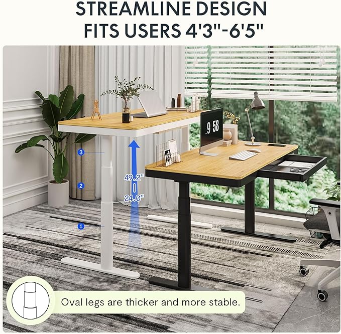 SANODESK Standing Desk with Drawer, Dual Motor 3 Stage Electric Height - Image 4