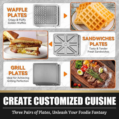 Panini Grill Press Breakfast Sandwich Maker 3 in 1, Electric Griddle Panini - Image 4
