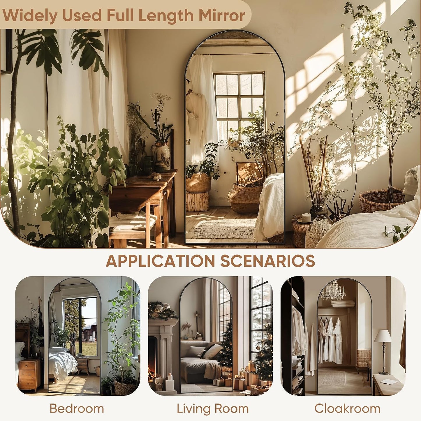 76"x34" Arched Full Length Mirror, Large Floor Mirror, Black | Oversized Aluminum Full Body Mirror, HD Shatterproof Tempered Glass, Lean/Stand/Wall for Living Room,Bedroom, Dressing Room