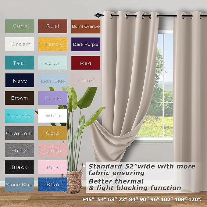 KOUFALL Greige Beige Curtains 63 Inch Length, Grommet Blackout Darkening - Image 2