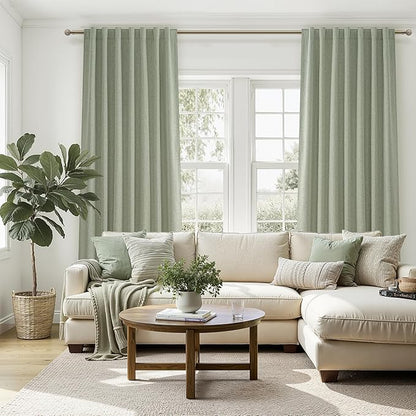 Sage Green Blackout Linen Curtains 120 Inches Extra Long - Image 6