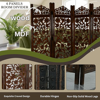 Lightnpro 4 Panel Wooden Room Divider 72 x 72 Inch - Image 4