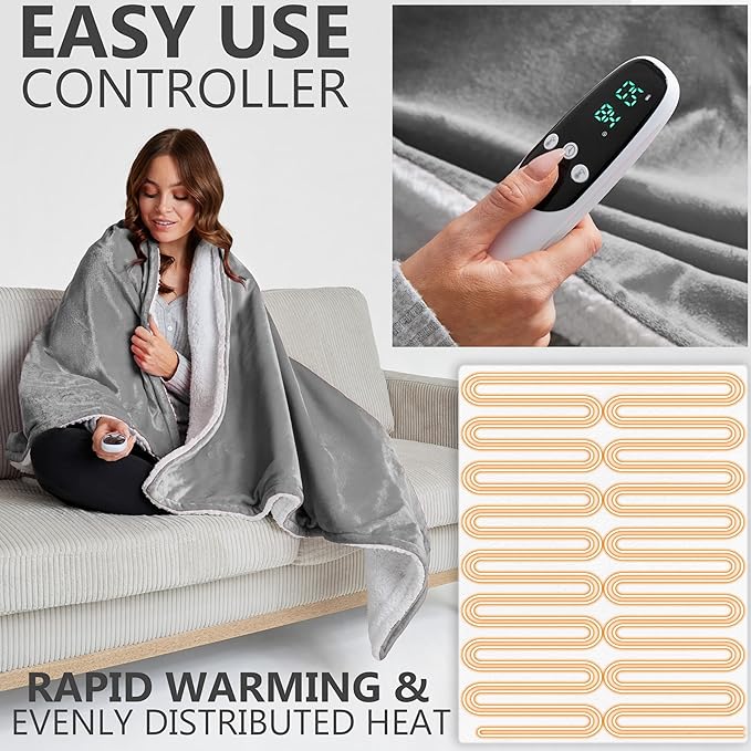 Heated Blanket Electric Luxurious Fleece Throw Blanket, 9 Heat Settings & 12H - Image 3