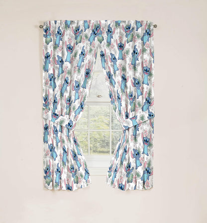 Jay Franco Window Curtains for Kids Bedroom 4-Piece Drape Set with 2 Tiebacks, Multi - Lilo & Stitch, 42" W x 63" L (Pack of 2)