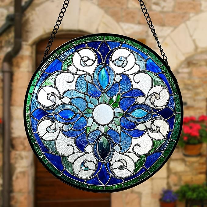 DASTOLL Stained Glass Window Hanging, Boho Style Sun Catchers Diamond Glass - Image 2