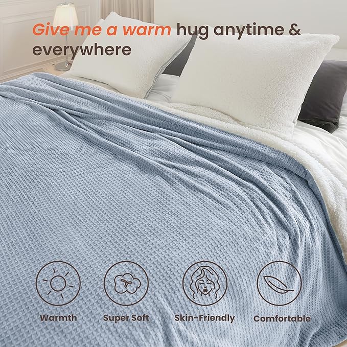 Heated Blanket Electric Blanket King Waffle, 90x100 Inches Dual Controllers - Image 3
