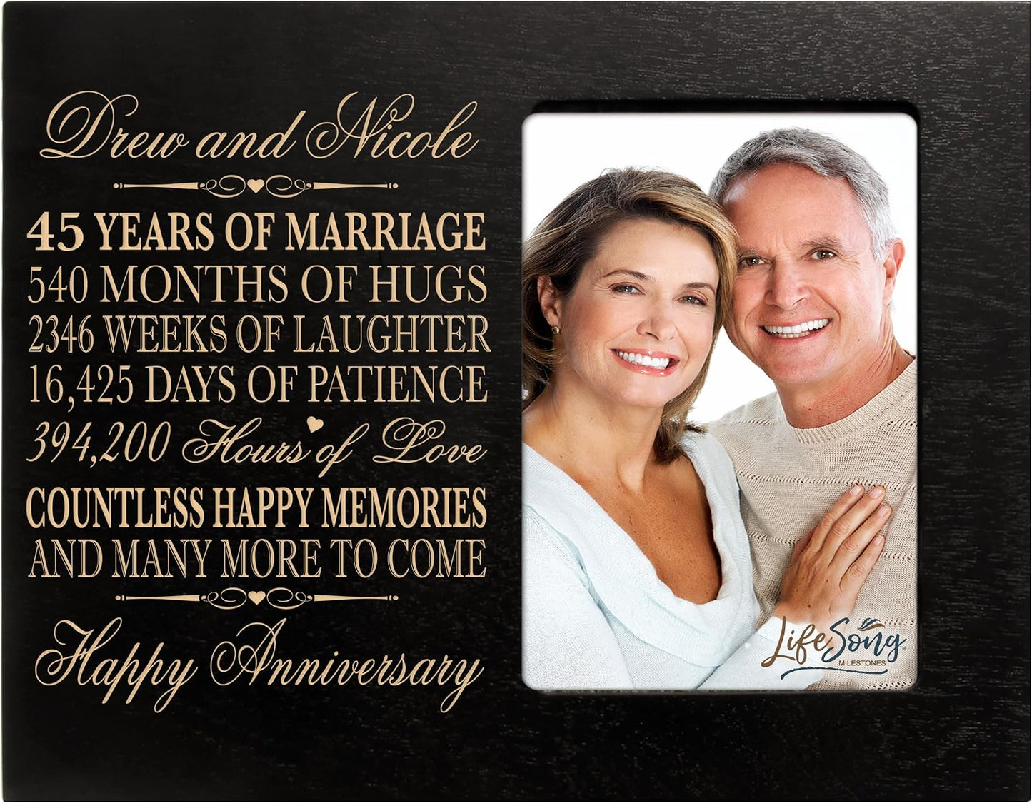Personalized 45th Year Wedding Anniversary Frame Gift for Couple 45th for Her 45th Wedding for Him Frame Holds 1 4x6 Photo 8" H X 10" W (Black)