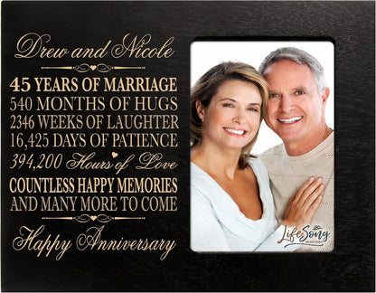 Personalized 45th Year Wedding Anniversary Frame Gift for Couple 45th for Her 45th Wedding for Him Frame Holds 1 4x6 Photo 8" H X 10" W (Black)