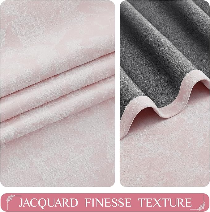 Beauoop Pink Floral Jacquard Blackout Curtains 72 Inches Long 2 Panels - Image 3